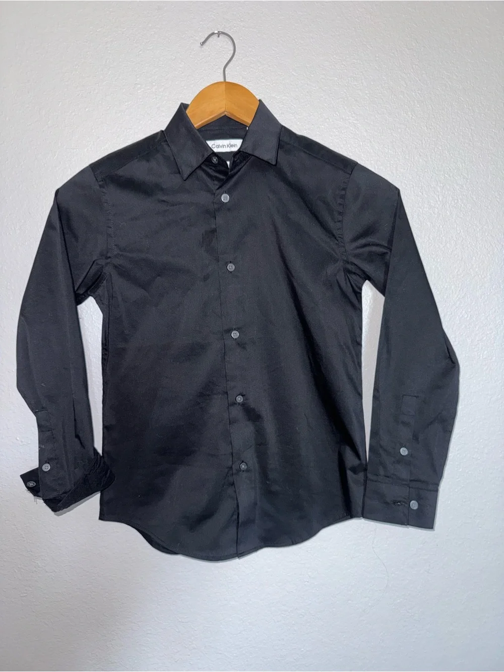 Calvin Klein Black Slim Fit Stretch Long-Sleeve Button-Down Shirt for Boys Sz 10